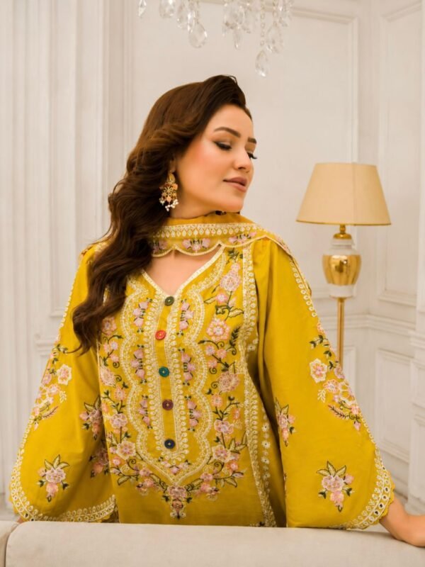 Mustard Floral Embroidered Luxury Pret
