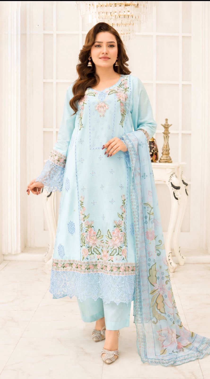 Sky Blue Embroidered Luxury