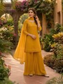 Golden Grace – Mustard Embroidered Palazzo Suit