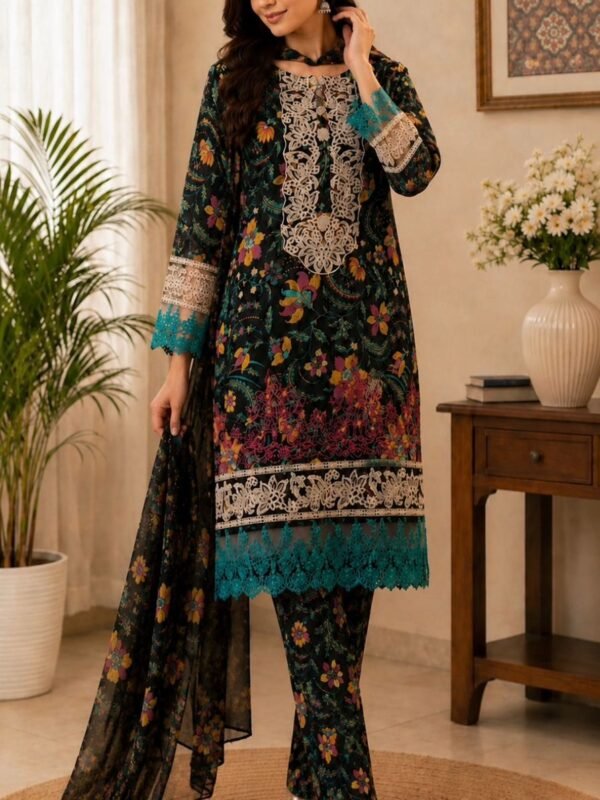 Black Floral Embroidered Ensemble